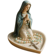 Virgin Mary Rosary Holder, White Resin Catholic Rosary Box with Cross Design for Home Altar, Prayer Table & Religious Gift