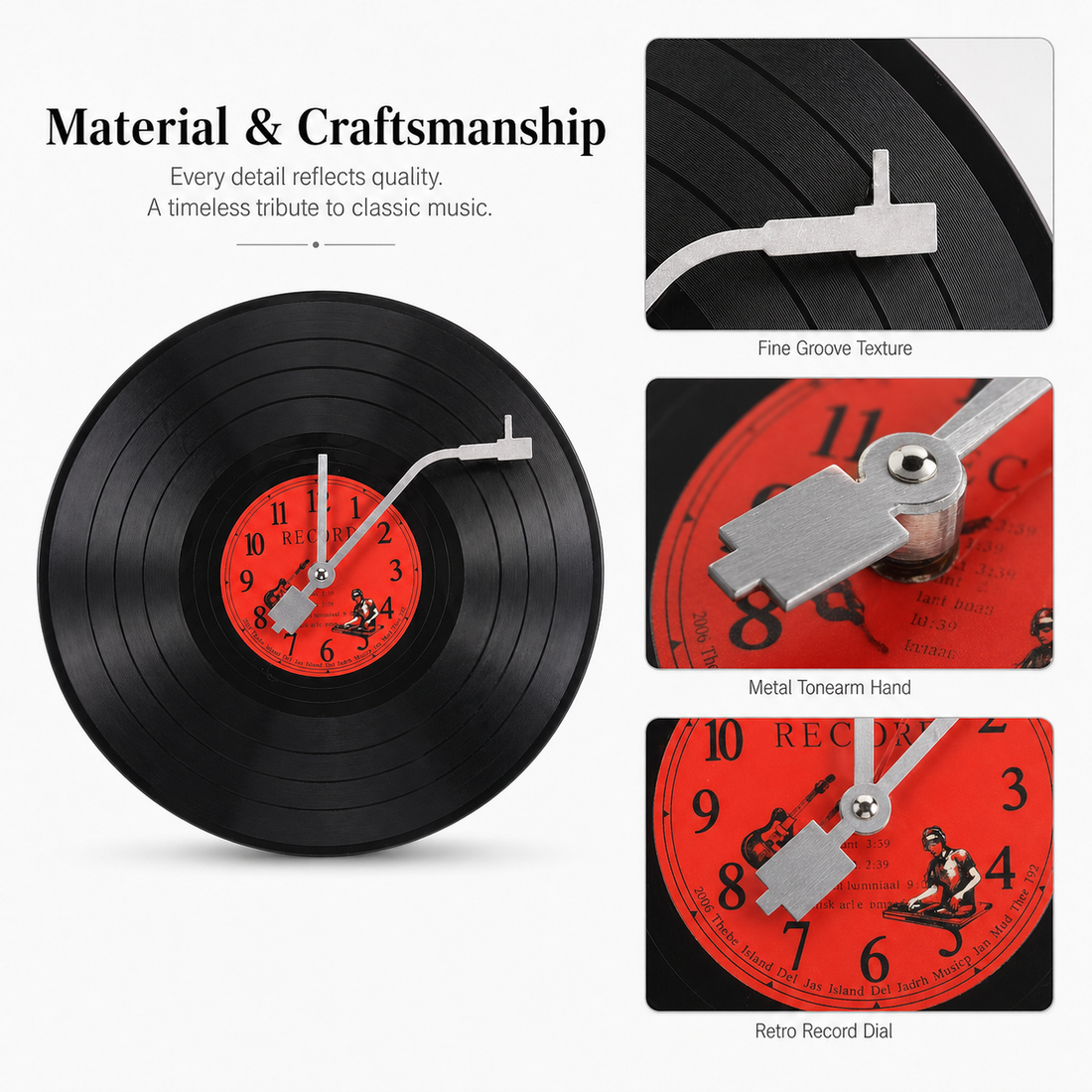 Retro Vinyl Record Wall Clock – 11.8 in