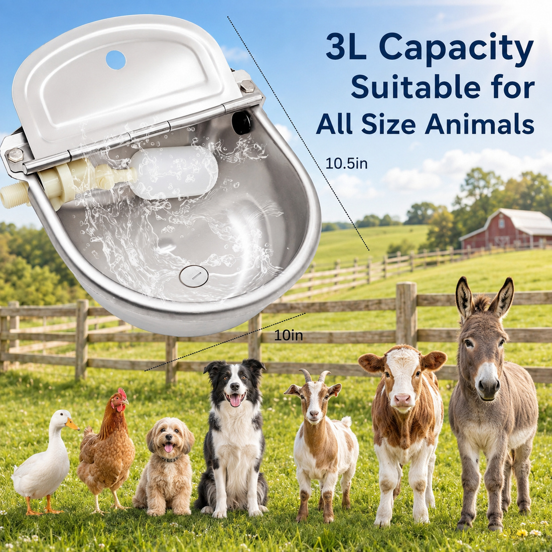 Automatic Livestock Water Bowl – 3L Stainless Steel