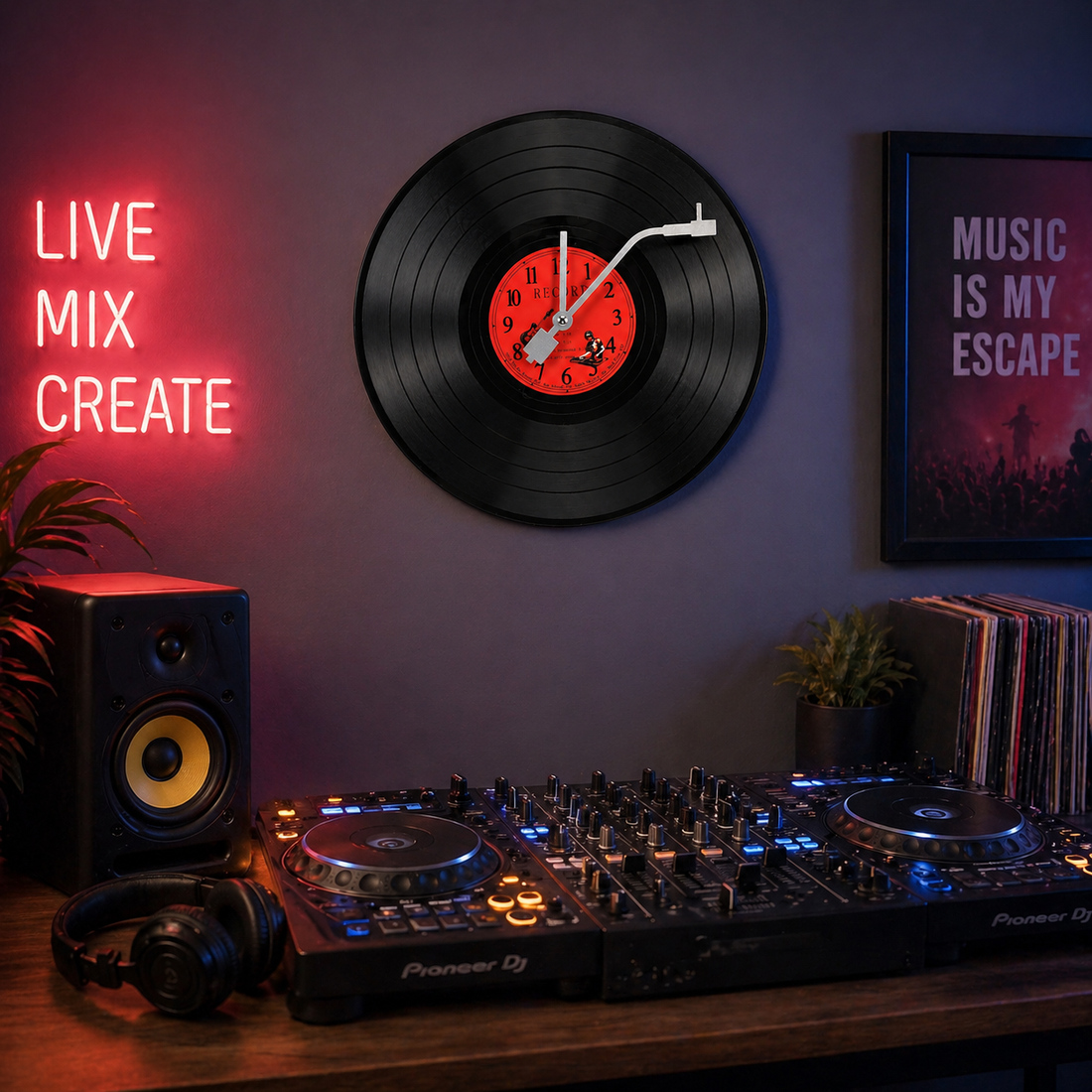 Retro Vinyl Record Wall Clock – 11.8 in