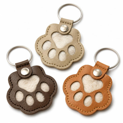 3PCS Pet Memorial Keychain, Paw Shaped PU Leather Keepsake with Transparent Hair Capsule for Dog & Cat Fur